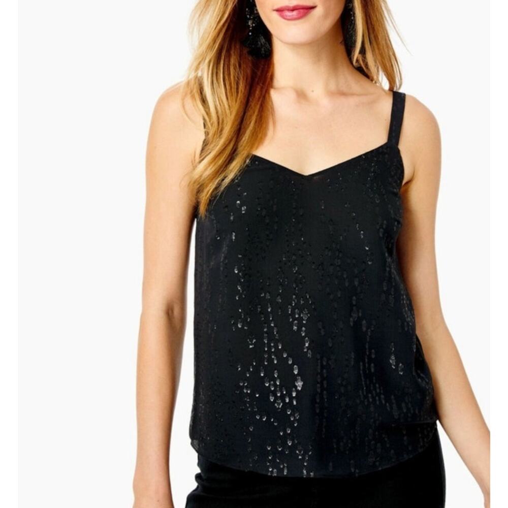 Lilly Pulitzer Womens Nadia Silk Cami Tank XL Black Sparkle V Neck Chiffon